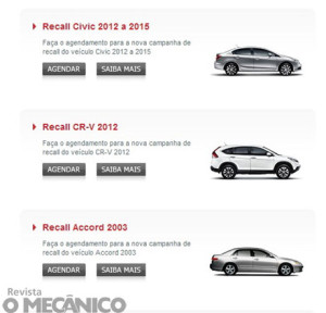 Honda anuncia recall do airbag dos modelos Accord, Civic e CR-V