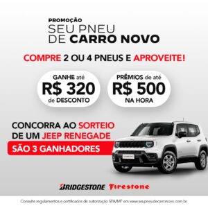 Bridgestone vai sortear Jeep Renegade na ação “Seu Pneu de Carro Novo”