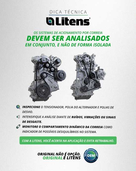 Propaganda da Litens para conscientizar sobre sistema de correias em motor